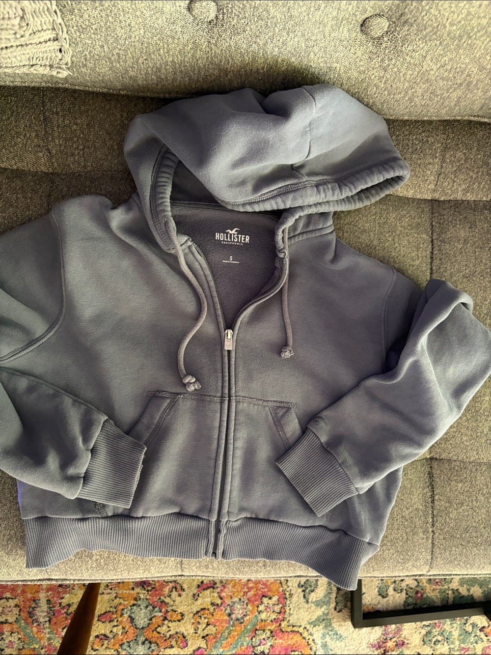 Hollister Dusty Blue Zip Up Hoodie Sz Small